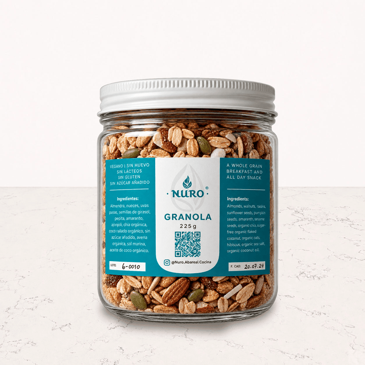 Granola orgánica vegana sin gluten sin azúcar 225g Nuro