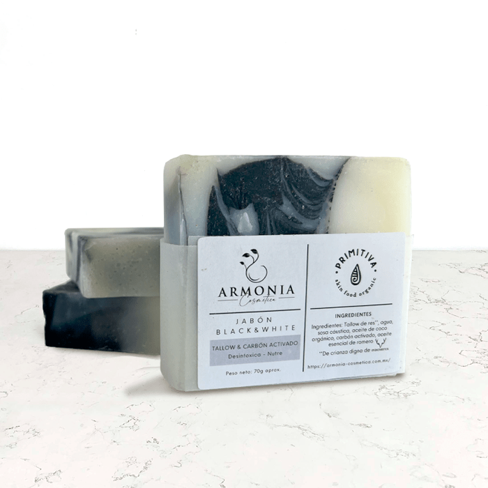 DILMUN Jabón de tallow orgánico y carbón activado 70g Primitiva