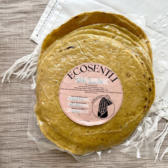 DILMUN Tortillas de maíz amarillo hechas a mano 12 piezas Ecosentli