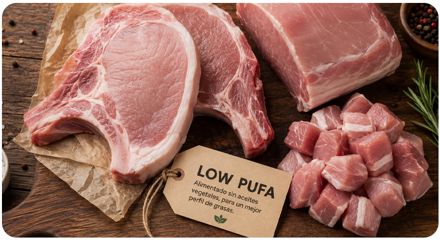 ¿Qué sería la carne de cerdo baja en PUFAs?