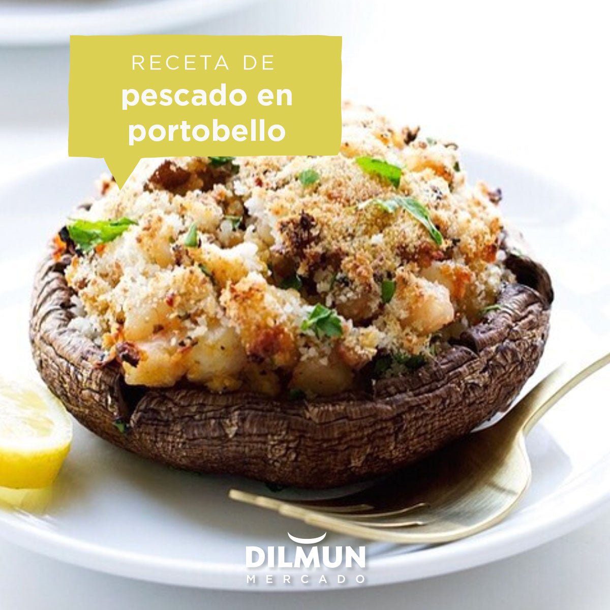 Receta pescado sobre portobello