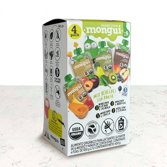 DILMUN 4pack Papillas orgánicas para bebés 100g c/u Mongui