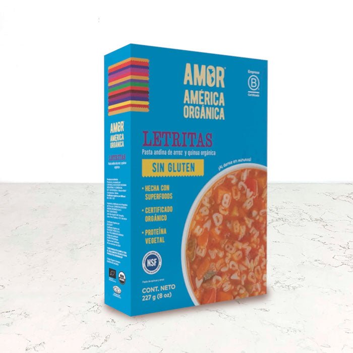 Pasta de arroz y quinoa letritas orgánica sin gluten 227g América Orgánica importada