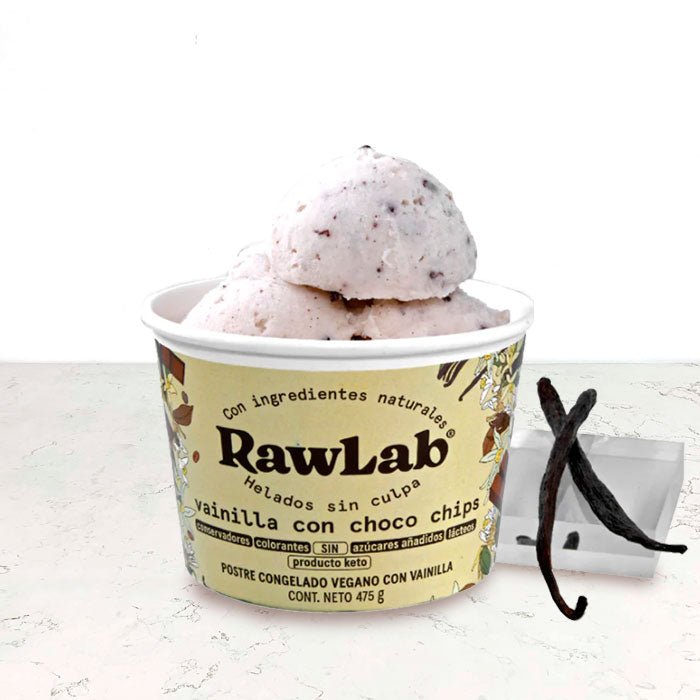 Helado saludable de vainilla con cacao nibs sin azúcar 400g RawLab