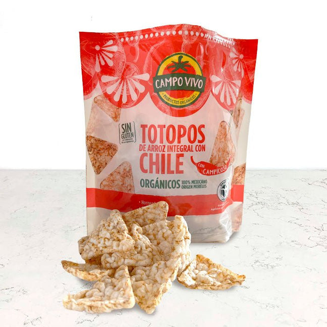 Totopos de arroz orgánico con chiles 50g Campo Vivo