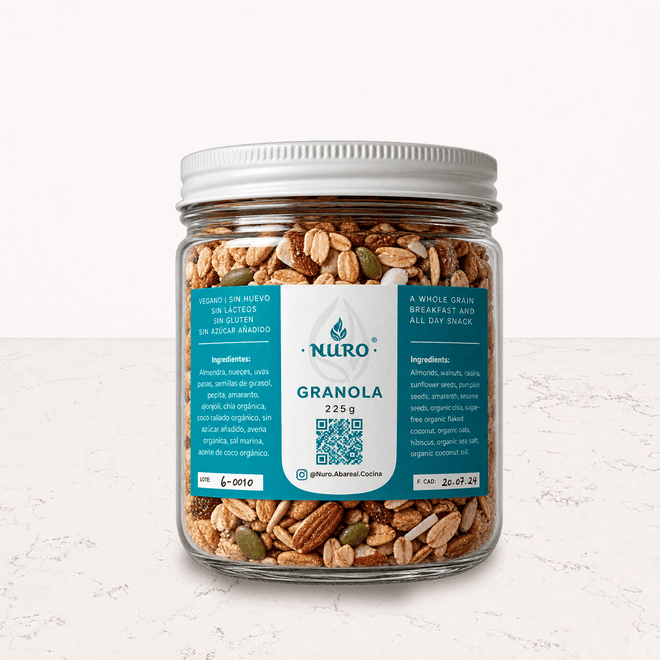 Granola orgánica vegana sin gluten sin azúcar 225g Nuro