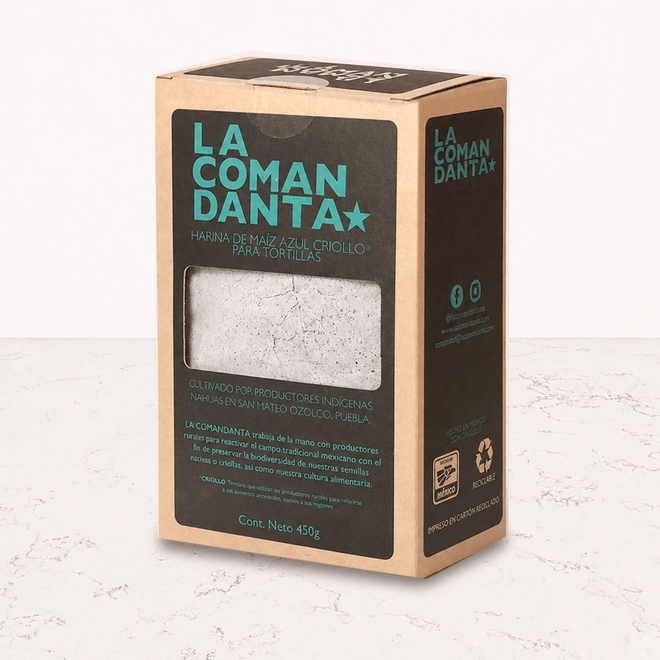 Harina de maíz azul nixtamalizado para tortillas 450g La Comandanta