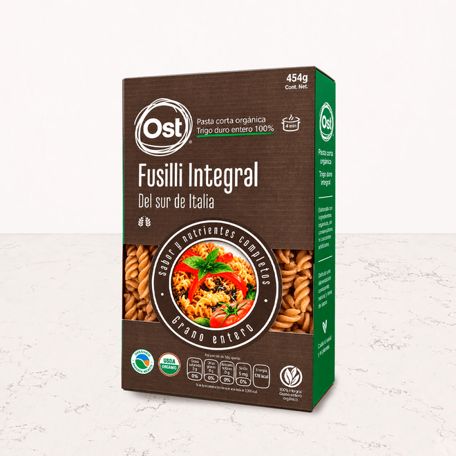 Fusilli tricolor integral orgánico 454g OST Gourmet