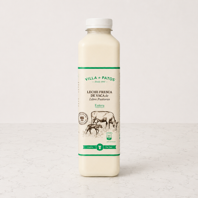 Leche fresca entera de vaca de pastoreo 1lt Villa de Patos