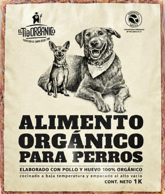 DILMUN Alimento cocinado para perros con pollo orgánico de libre pastoreo – 1 kg El Tío Orgánico