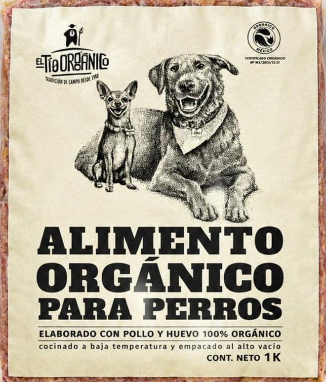 DILMUN Alimento cocinado para perros con pollo orgánico de libre pastoreo – 1 kg El Tío Orgánico