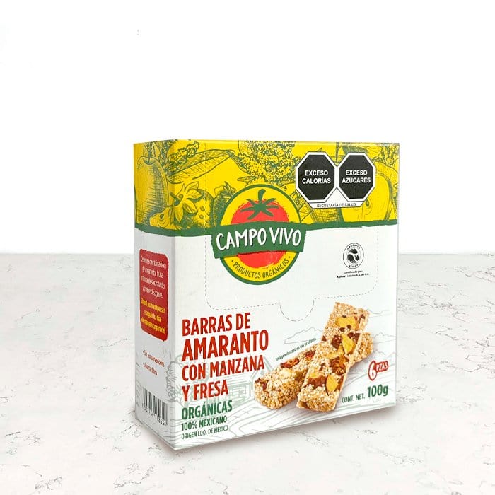 DILMUN Barritas de amaranto orgánico con fresa y manzana 102g Campo Vivo