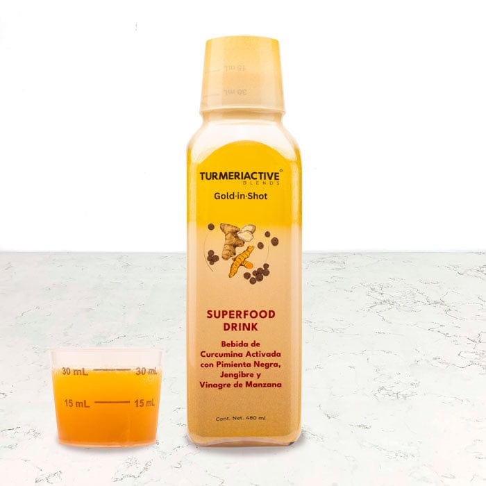 DILMUN Bebida Gold-in-Shot funcional de curcumina activada, pimienta y jengibre 480ml Tumeriactive Blends