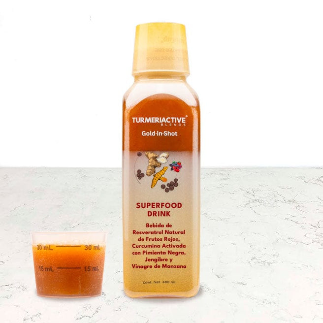 DILMUN Bebida Gold-in-Shot funcional de resveratrol, curcumina y frutos rojos 480ml Tumeriactive
