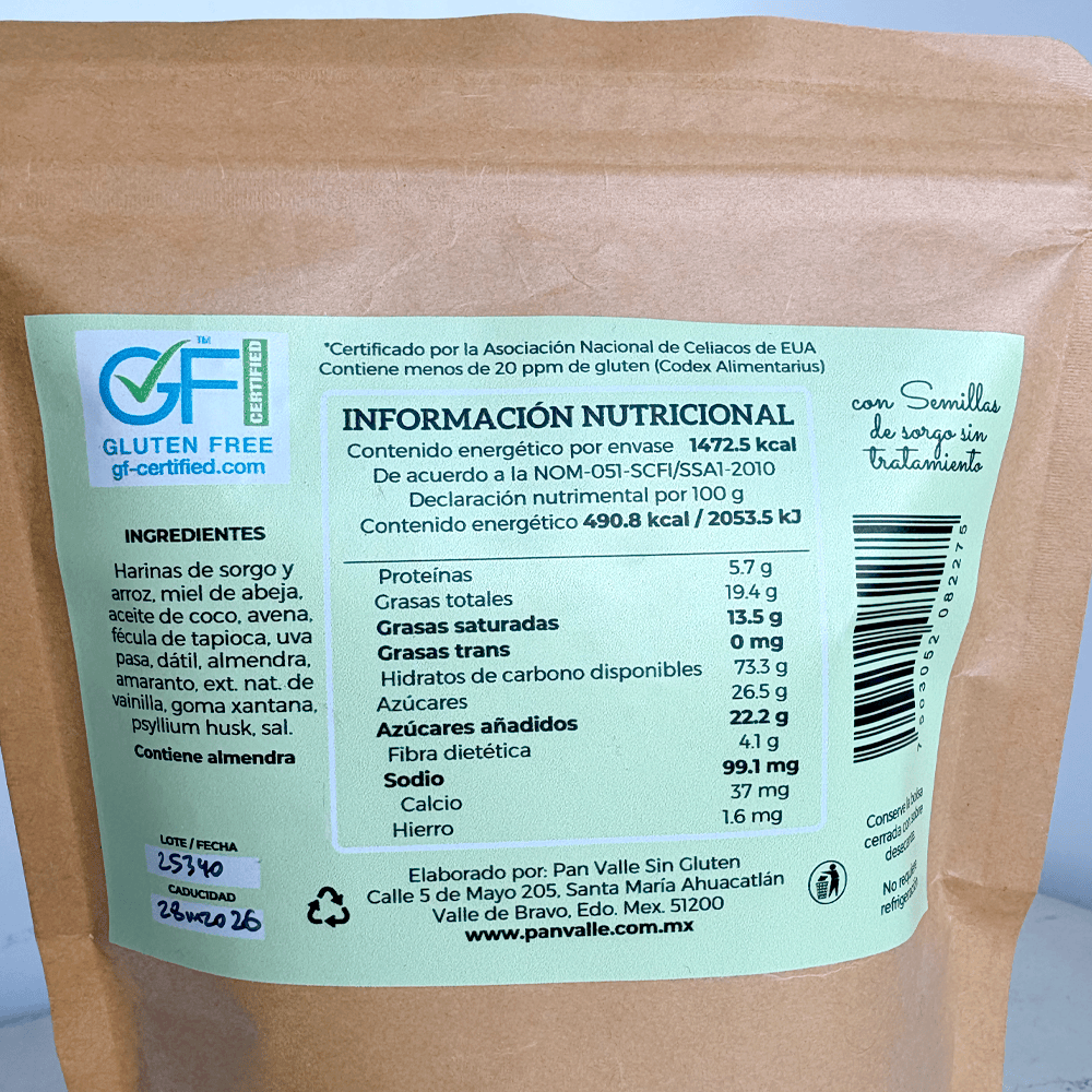 DILMUN Granola sin gluten vegana 300g Pan Valle