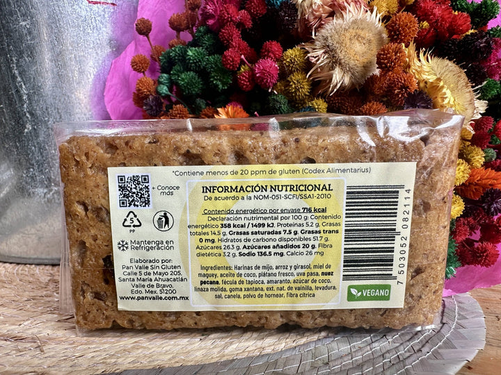 DILMUN Panqué sin gluten con plátano y nuez sin azúcar 200g Pan Valle