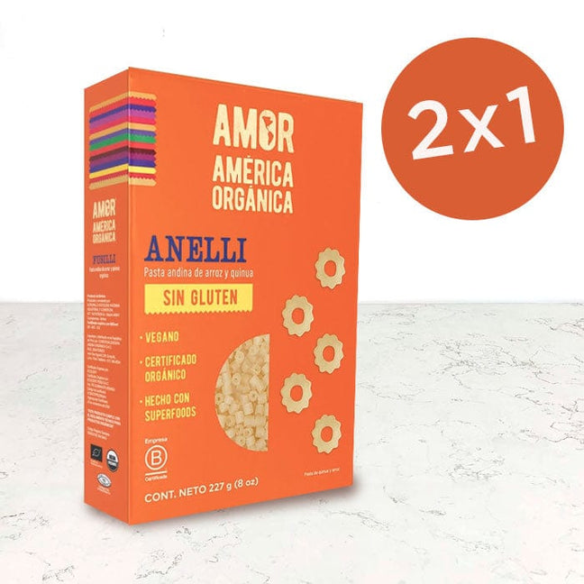 DILMUN Pasta de arroz y quinoa orgánica tipo anelli sin gluten 227g  América Orgánica importada