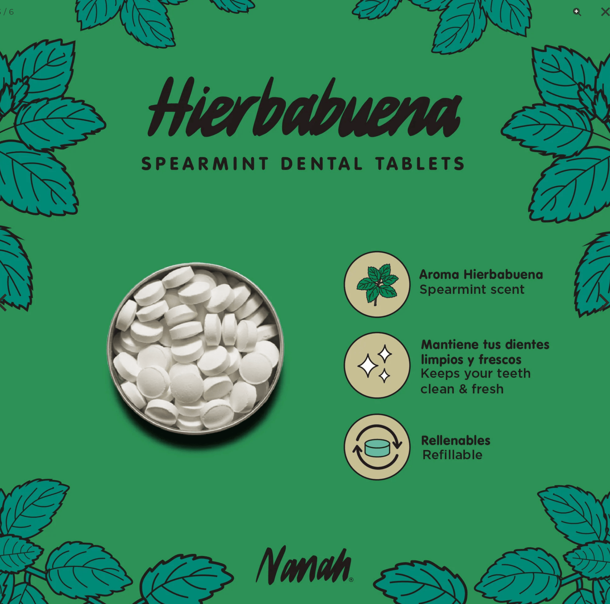 DILMUN Tabletas dentales sin flúor sabor Hierbabuena 30g Nanah