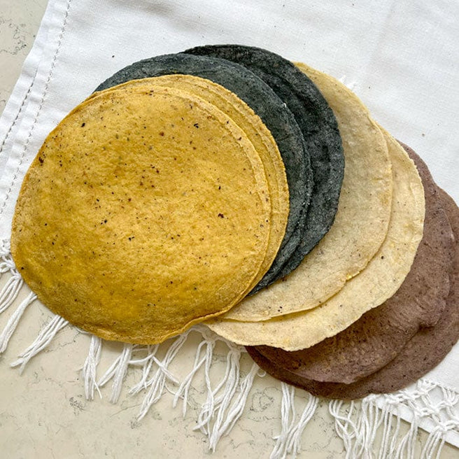 DILMUN Tortillas de maíz de colores hechas a mano 12 piezas Ecosentli