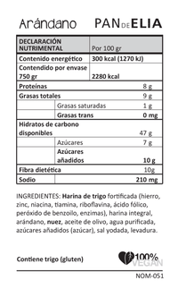 DILMUN Hogaza de pan de arándanos y nueces de masa madre rebanado 500g Pan de Elia