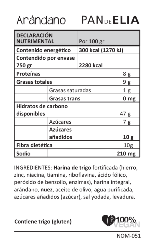 DILMUN Hogaza de pan de arándanos y nueces de masa madre rebanado 500g Pan de Elia