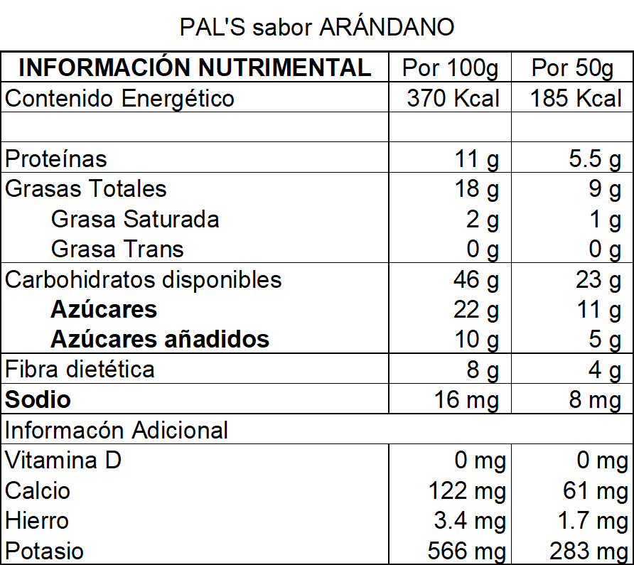 DILMUN PAL'S barrita snack de arándano sin azúcar 50 g