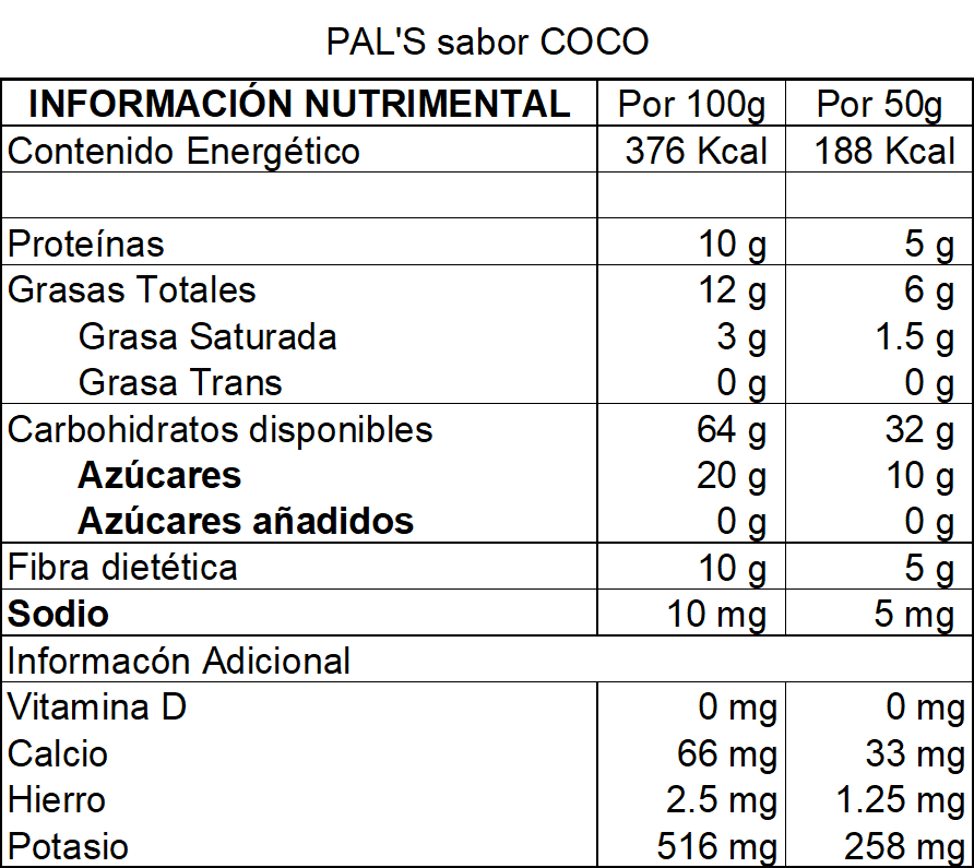 DILMUN PAL'S barrita snack de coco sin azúcar 50 g