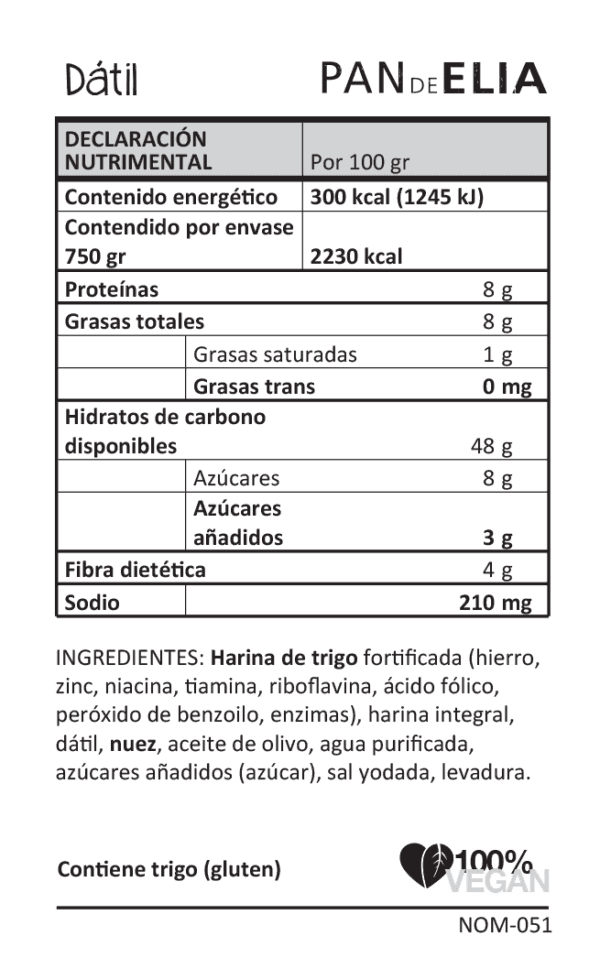 DILMUN Pan de dátil de masa madre 500g Pan de Elia