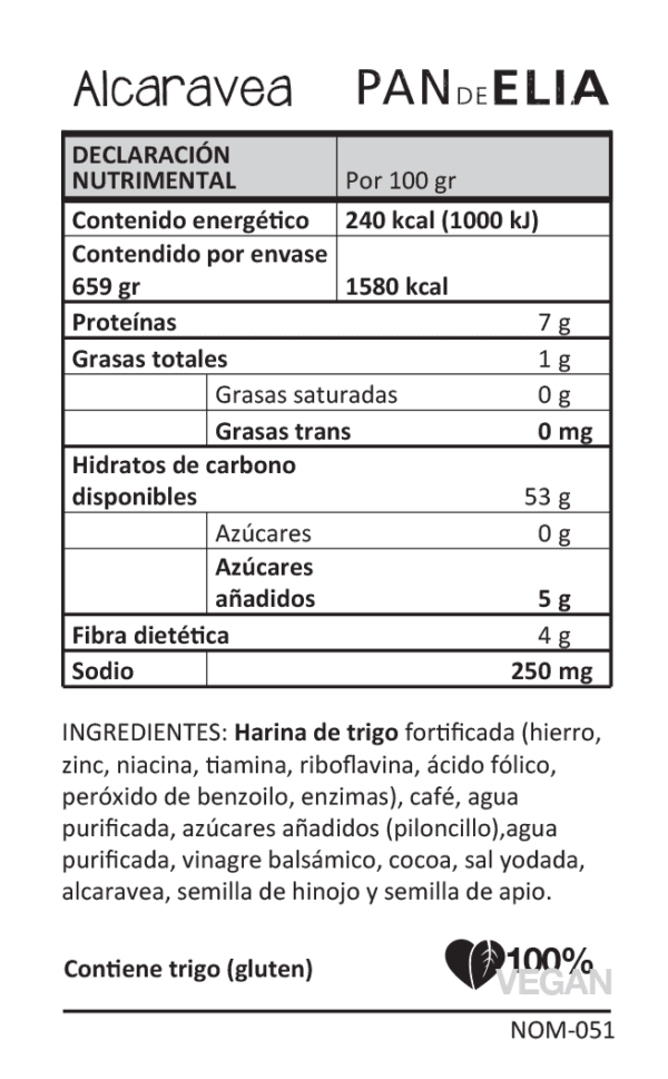 DILMUN Pan de molde de alcaravea de masa madre 500g Pan de Elia