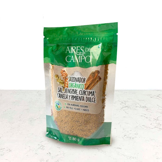 DILMUN Sazonador orgánico sal, jengibre, cúrcuma, canela y pimienta dulce 80g Aires del Campo