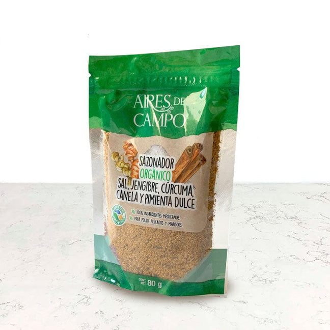 DILMUN Sazonador orgánico sal, jengibre, cúrcuma, canela y pimienta dulce 80g Aires del Campo